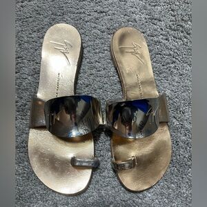 Giuseppe Zanotti Metallic Silver Slide Sandals